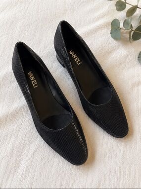 VANELi Black Textured Low Heel Pumps | Classic Career & Dress Shoes